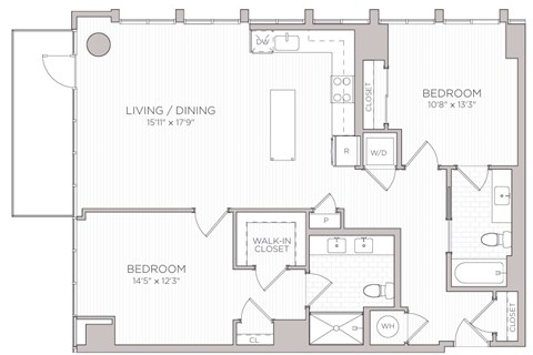 Floor plan for 2 beds, 2 baths, 1248 sqft